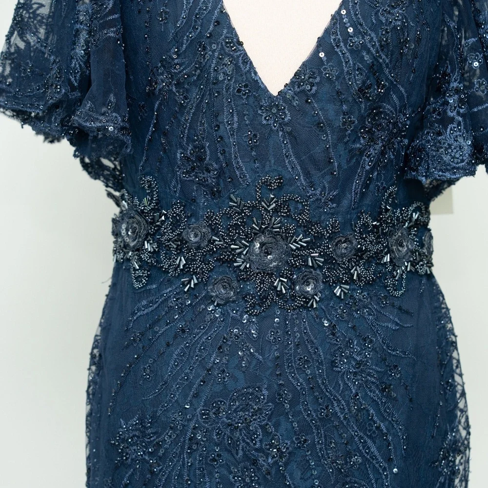 Mac Duggal Navy Embellished Evening Gown